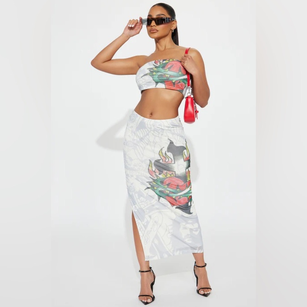 •Sacred Heart• Ed Hardy Two Piece Graphic Tube Top & Skirt